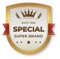 emblema dorato con scritta SPECIAL SUPER BRAND su sfondo trasparente